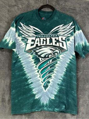 Majestic Philadelphia Eagles Teal and White Tie-Dye Graphic Tee